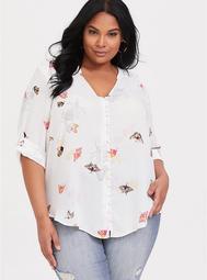 Harper - Ivory Butterfly Button Georgette Blouse