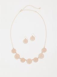 Rose Gold Filigree Necklace & Earrings Set - Set of 2