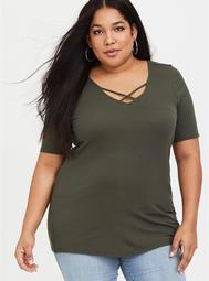 Super Soft Olive Strappy Fitted Tee