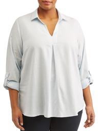 Women's Plus Sized High Low Tab Sleeve Blouse