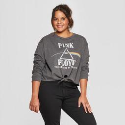 Women's Plus Size Pink Floyd Front Tie Long Sleeve T-Shirt - Gray