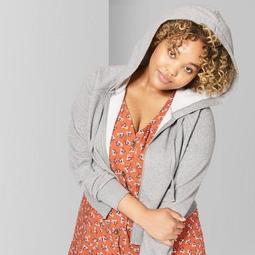 Women's Plus Size Fleece Zip-Up Hoodi - Wild Fable™ Gray