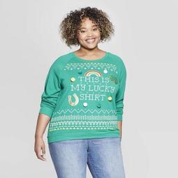 Women's Plus Size This is My Lucky Sweater - Modern Lux (Juniors') - Black