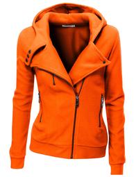 Doublju Women's Women Slim fit Zip-up Hoodie Jacket ORANGE M