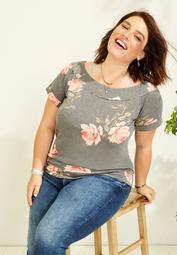 plus size floral marilyn neck pullover