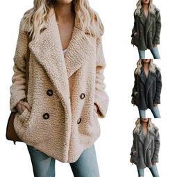 Womens Oversized Button Fluffy Cardigans Jacket Warm Jumper Fleece Faux Fur Coat Outwear