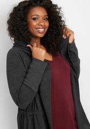 plus size charcoal cinched waist hooded cardigan
