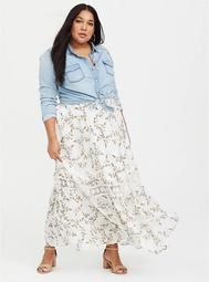 White Floral Crochet Chiffon Maxi Skirt