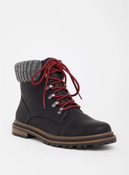 Black Faux Leather Hiker Boot (Wide Width)