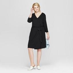 Women's Plus Size 3/4 Sleeve Wrap Midi Dress - Ava & Viv™ Black