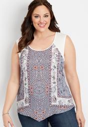 plus size patterned mixed media tank