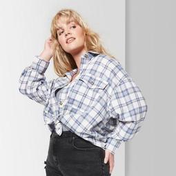 Women's Plus Size Plaid Long Sleeve Button-Down Shirt - Wild Fable™ Ivory