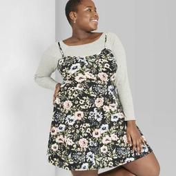 Women's Plus Size Floral Print Strappy Knit Swing Dress - Wild Fable™ Black