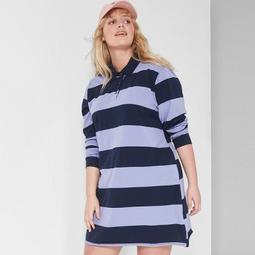 Women's Plus Size Striped Long Sleeve Rugby Polo Dress - Wild Fable™ Purple/Navy