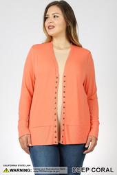 Long Sleeve Snap Button Sweater Cardigan w/ Ribbed Detail-1 (Plus Size)