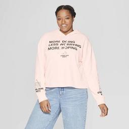 Women's Plus Size Talking Doing Worrying Hoping Hooded Cropped Sweatshirt - Mighty Fine (Juniors') - Pink