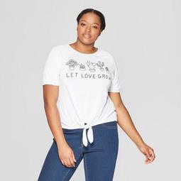 Women's Plus Size Short Sleeve Let Love Grow Graphic Cropped T-Shirt - Fifth Sun (Juniors') - White