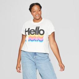Women's Plus Size Short Sleeve Oh Hello Cropped T-Shirt - Mighty Fine (Juniors') - Cream