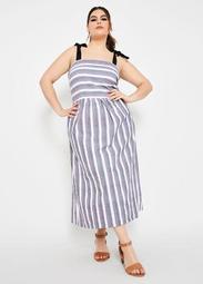 Mixed Media Stripe Tank Linen Dress