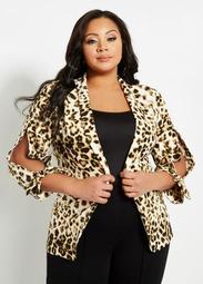 Leopard Print Tie Sleeve Jacket