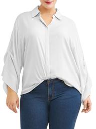 Women's Plus Size Micro Stripe Collared Shirt
