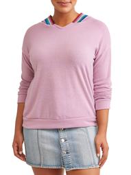 Juniors' Plus Size Super Soft Brushed Hoodie with Contrast Taping