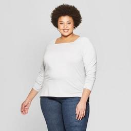 Women's Plus Size Striped Long Sleeve Square Neck T-Shirt - Ava & Viv™