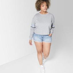 Women's Plus Size Floral Print High-Rise Cutoff Jean Shorts - Wild Fable™ Blue