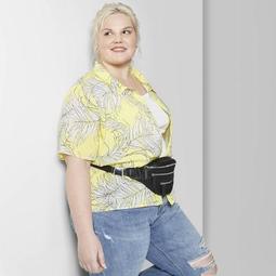 Women's Plus Size Floral Print Short Sleeve Button-Down Shirt - Wild Fable™ Yellow