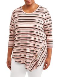 Women's Plus Size Assymetric Stripe Top