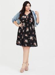 Harper - Black Floral Georgette Shirt Dress