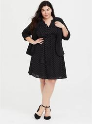 Harper - Black Polka Dot Georgette Shirt Dress