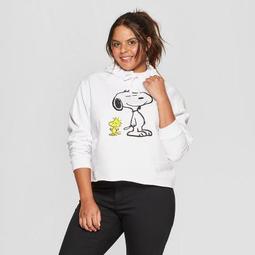 Women's Plus Size Snoopy Cropped Hoodie - White