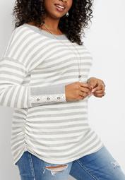 plus size crocheted cuff stripe print tunic pullover
