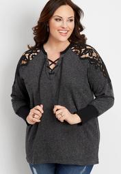 plus size crochet lace sleeve pullover