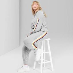 Women's Striped Plus Size Rainbow Placed Stripe Jogger - Wild Fable™ Gray