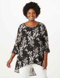 Plus Size Floral Mixed-Fabric Tunic