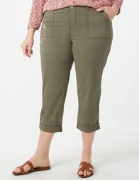 Plus Size Embroidered Twill Boyfriend Pants