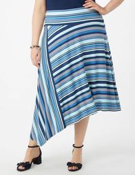Plus Size Striped Asymmetrical-Hem Skirt