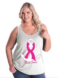 Pink Ribbon Anchor Breast Cancer Awareness Women's Curvy Plus Size Tank Tops