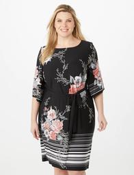 Plus Size Puff Print Floral Tied-Front A-line Dress 