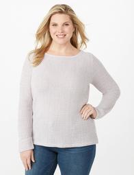 Plus Size Knitted Cuff-Sleeve Sweater  