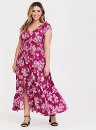 Berry Floral Challis Slit Maxi Dress