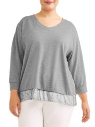 Women's Plus Size Plush Fleece Mixed Media Sweatshirt