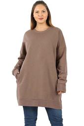 JED FASHION Women's Crewneck Extra Long Pull-Over Tunic Sweatshirt
