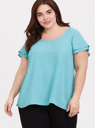Teal Dots Layered Sleeve Georgette Blouse