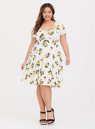 White Lemon Dot Challis Skater Dress