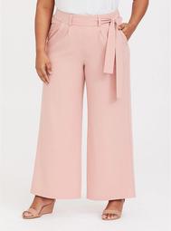 Pink Crepe Tie-Front Wide Leg Pant