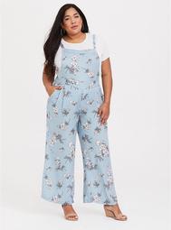 Blue Floral Crepe Wide Leg Overall