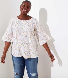 LOFT Plus Floral Perforated Lacy Mixed Media Top